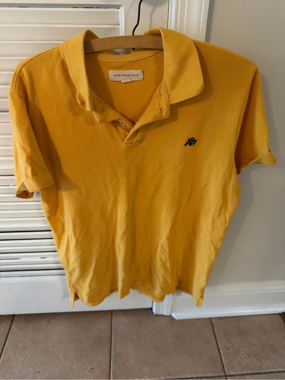 Aeropostale Men's Golden Yellow Polo with A87 Logo